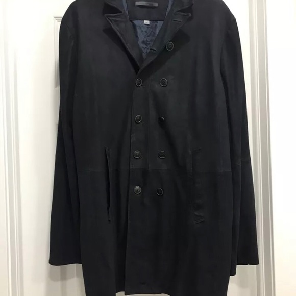 John Varvatos Double-Breasted Cutaway Suede Coat - Picture 10 of 12